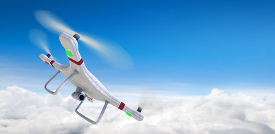 3D渲染无人机在空中飞行。