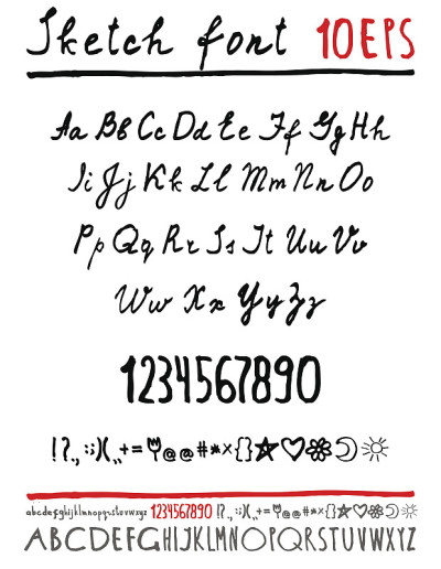 手写英文字母。矢量插图。