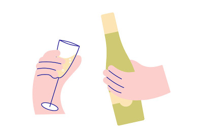参加庆祝和聚会的人们举起了香槟酒杯