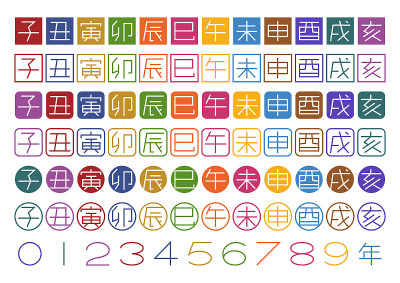 星座图标集。中国的生肖，日本的生肖。矢量插图。