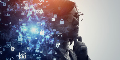 AI(人工智能)概念。通信网络。