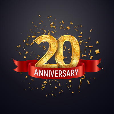20 years anniversary template on dark background. 