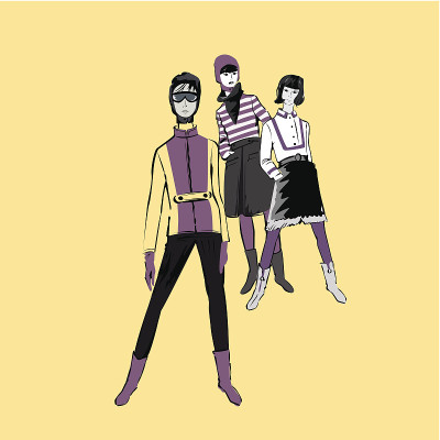 向量素描女孩在时尚衣服eps