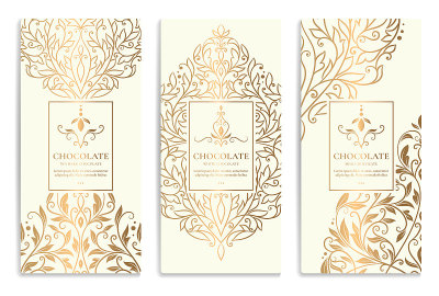 Luxury golden packaging design of chocolate bars. 