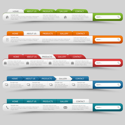 Collection colorful website design navigation with