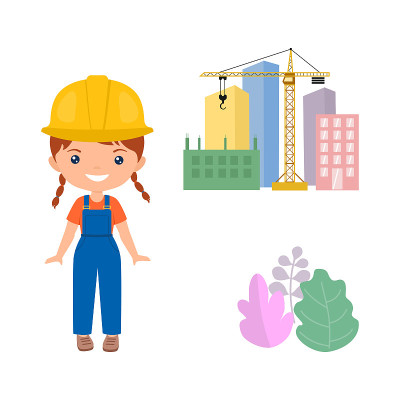 Cute character chibi girl in workwear. Professions