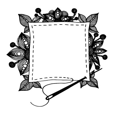 Hand drawn copy space textile patch with seam, sew