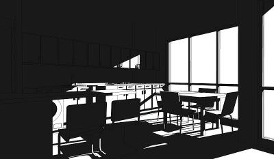 家庭厨房的3d插图。