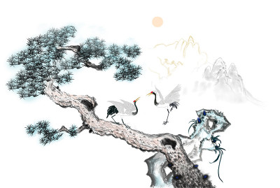 松树白鹤装饰画