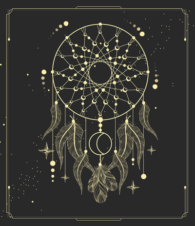 现代魔法魔法卡与捕梦网。矢量图