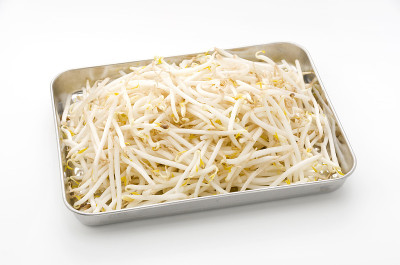 不锈钢托盘里的豆芽