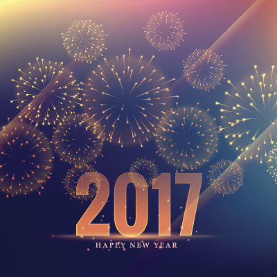 美丽的2017年庆祝贺卡设计与烟花