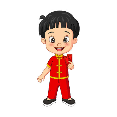 卡通快乐中国男孩拿着信封