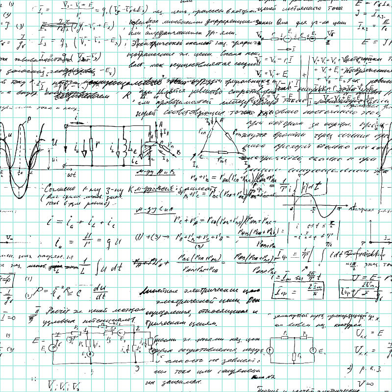 数学运算和等式的无缝模式，无尽的算术模式在无尽的抄写纸上。手写的教训。几何、数学、物理、电子工程等科