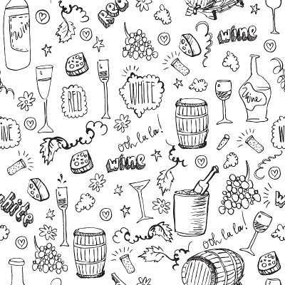 葡萄酒素描无缝图案