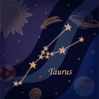 涂鸦星座的金牛座象征的星座矢量插图的占星术和天文学。占星在宇宙背景明亮的恒星