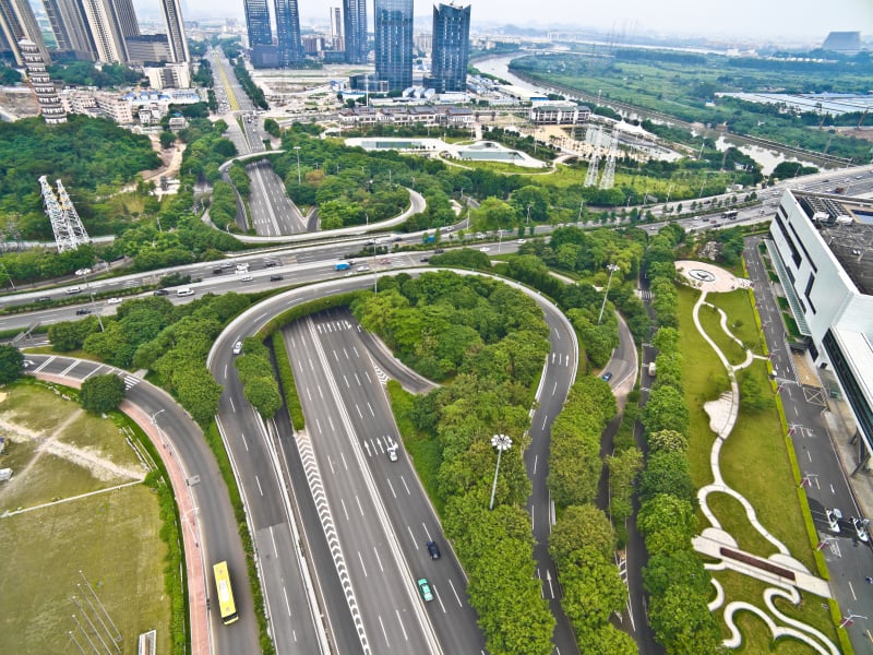 航拍城市高架桥道路景观