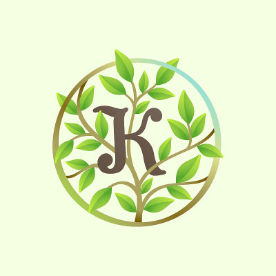 K字标志由树枝和绿叶扭成的圆圈。