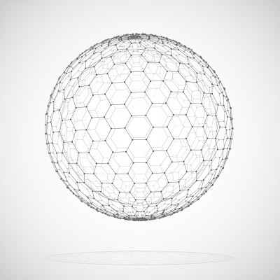 向量3d对象从一个带有点的六边形网格。时尚的设计