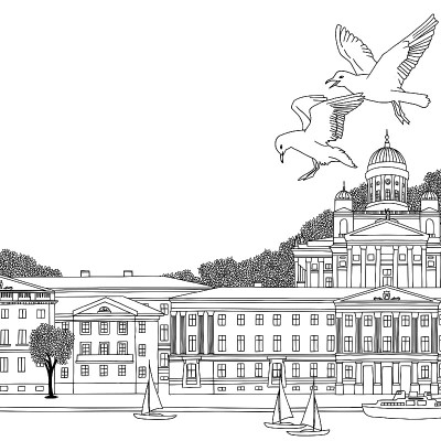 用两只海鸥描绘赫尔辛基