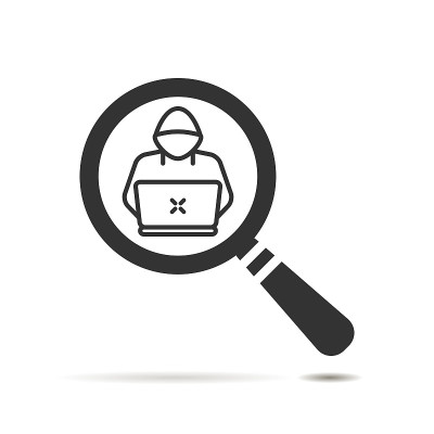 平搜索图标与黑客或软件工程师符号whitit