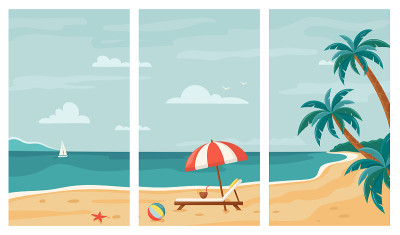 矢量集的夏季海滩背景