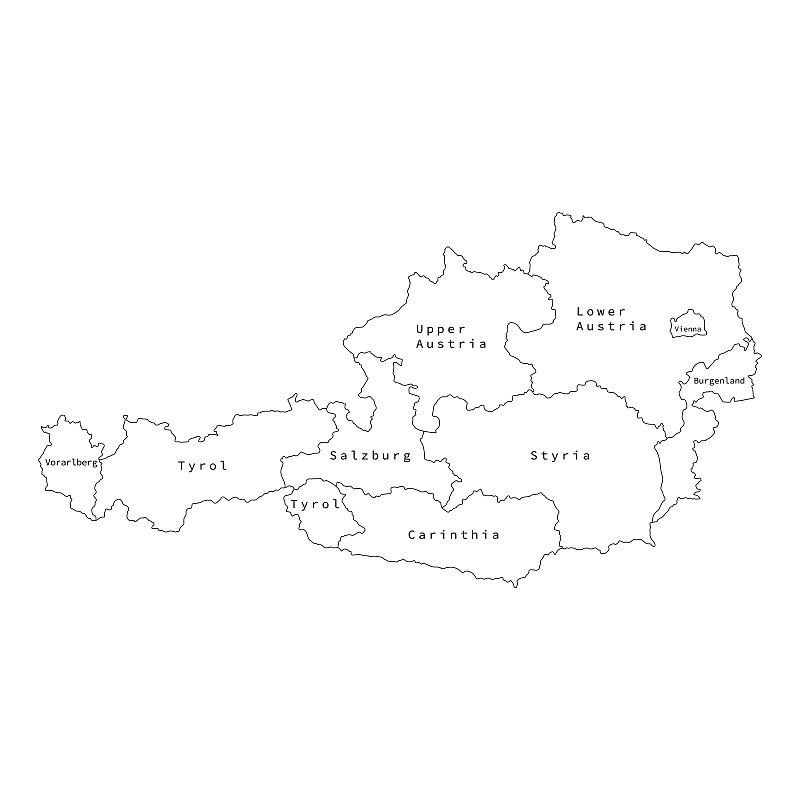 奥地利行政区划矢量轮廓图。矢量地图。