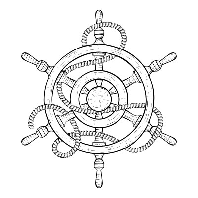 带绳索的方向盘。手绘草图