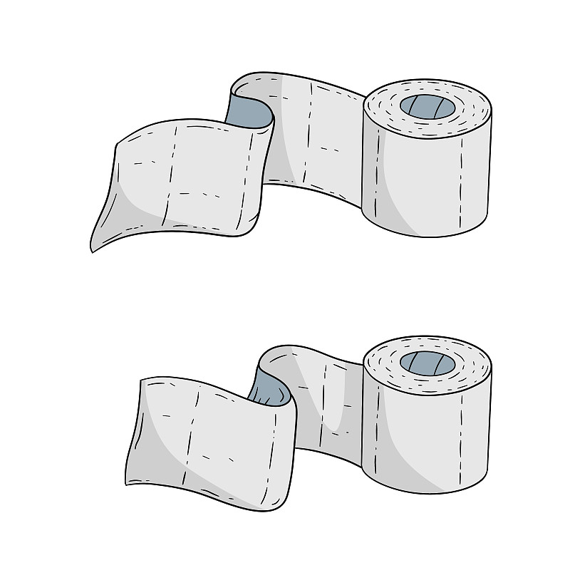 一套卫生纸。浴元素。白色卡通对象。预览效果