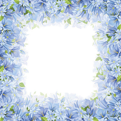 框架与蓝色的花。矢量插图。