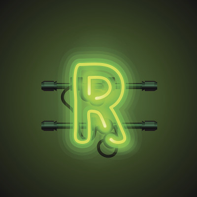 霓虹字体字母r，艺术设计板。