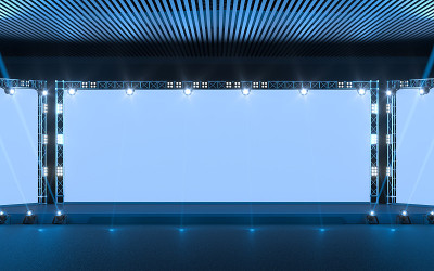 展示阶段与空白广告牌，3d渲染。