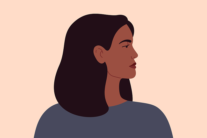 强壮的黑人女性肖像侧视图。自信的非洲裔美国商业女性与黑人中发。