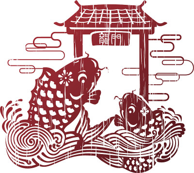 两只跳跃的新年鱼