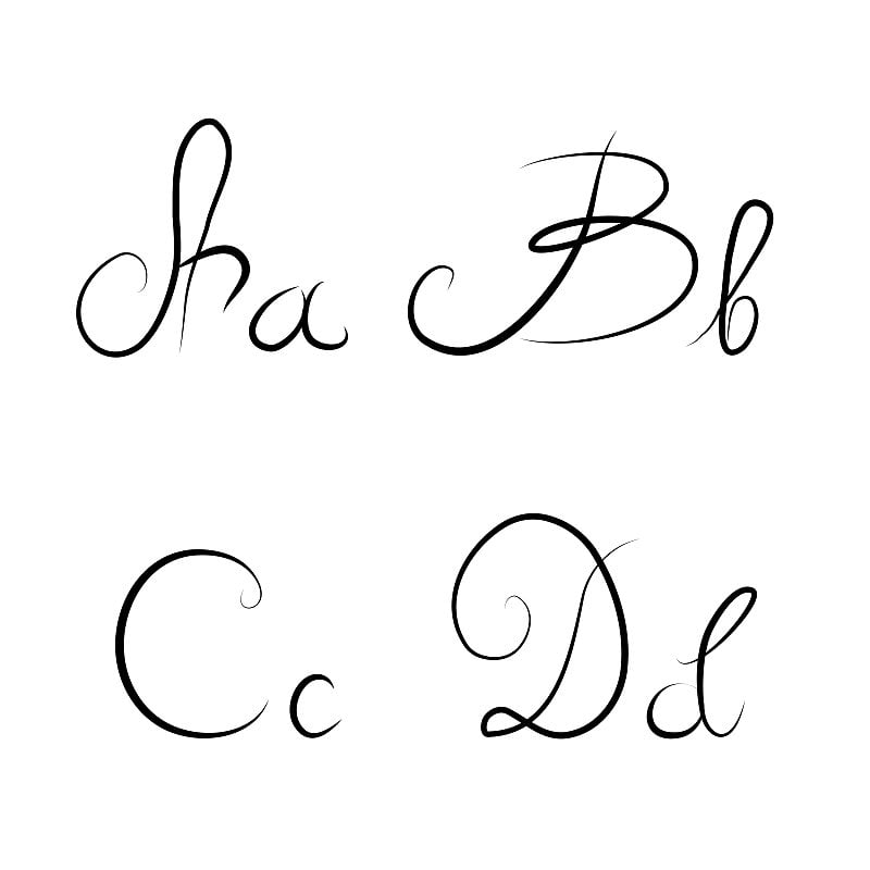 孤立的手绘书法字母A,B,C,D