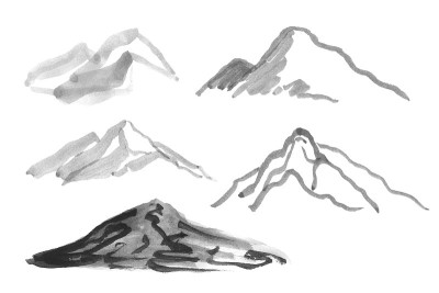 灰色画山。