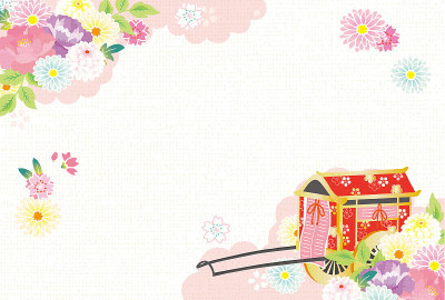 牛车和日本花型贺年卡/日语翻译为“新年好”
