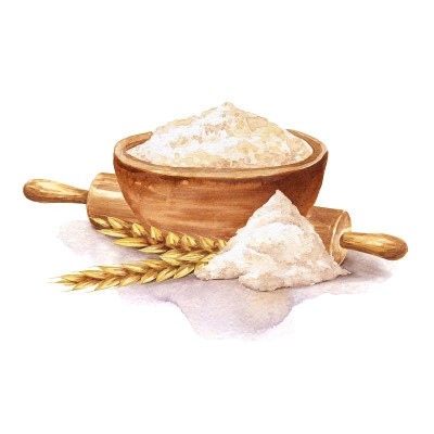 白底上的水彩小麦粉。水彩画插图食物。