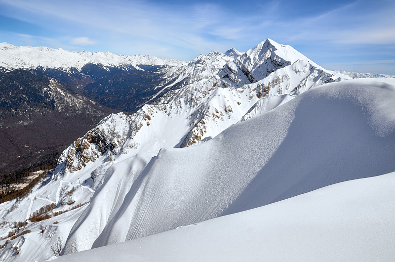 山峰和滑雪场从Rosa Khutor的上站开放。