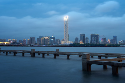 中国苏州环湖城市景观。