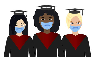 不同种族的学生。在学院和大学毕业和学习。向量