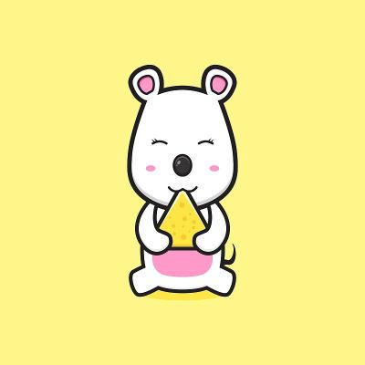 可爱的老鼠吃奶酪卡通图标插图。