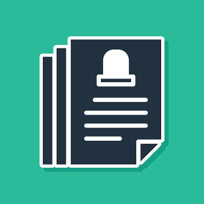 Blue Death certificate icon isolated on green back