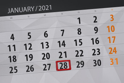 2021年1月的日历计划，截止日期，28日，周四