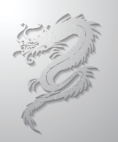 剪纸的龙瓷器