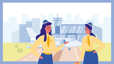 空姐在机场颜色矢量图