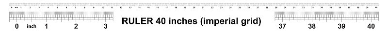 Ruler 40 inches, imperial sistem. The division pri