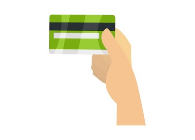 手上有信用卡。简单的平面插图