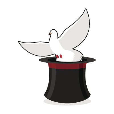 鸽子和帽子魔术师。黑色圆筒魔术师