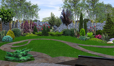 后院园艺背景，3d渲染